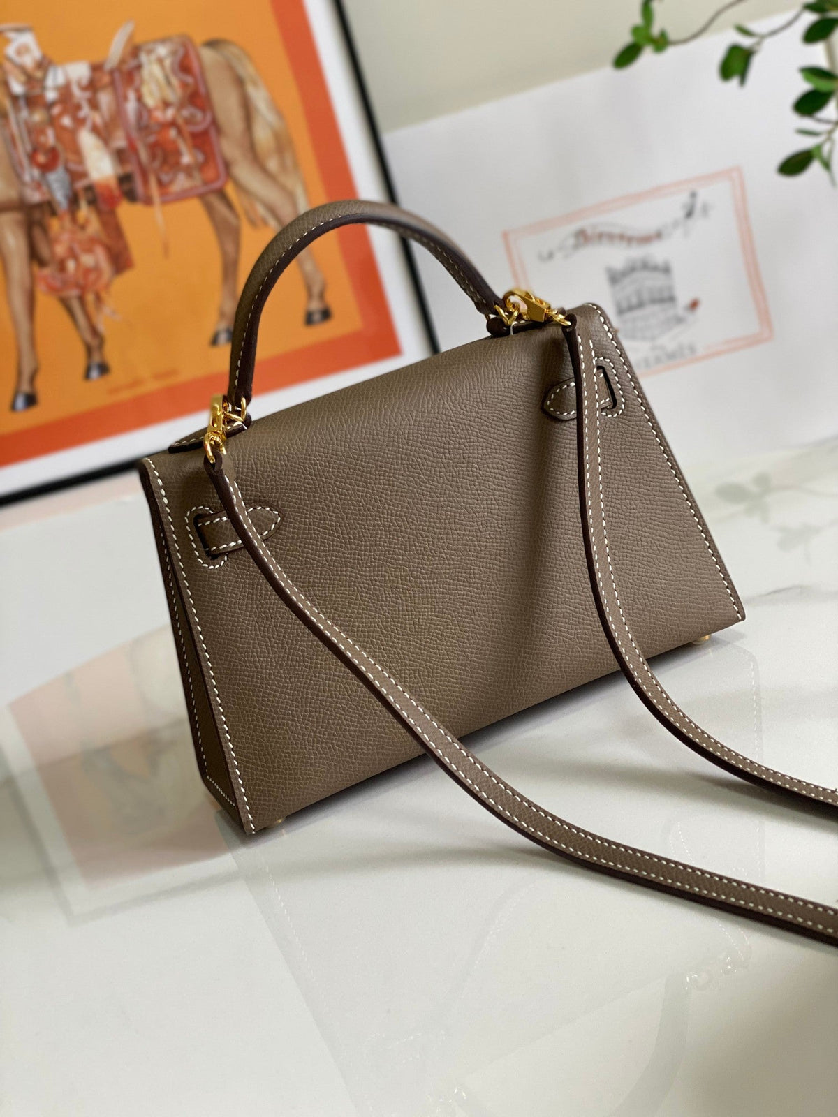 HM Mini Kelly 19cm Elephant Grey Epsom Gold Hardware