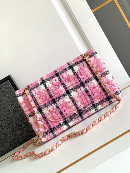 CC MEDIUM 25 CLASSIC BAG IN LIGHT PINK MIX BLACK WOOL TWEED