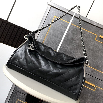 CC Vintage Hobo Bag 40cm Black Lambskin Silver Hardware
