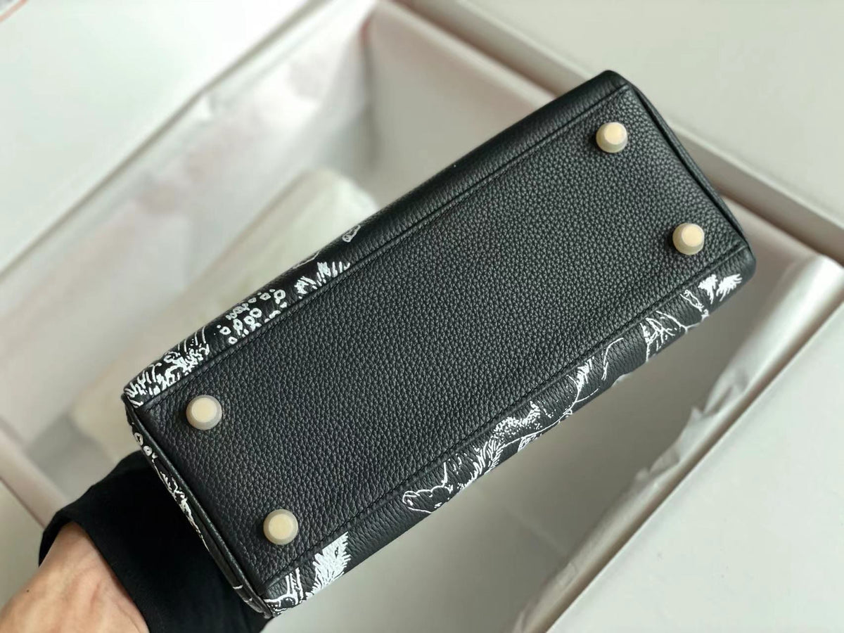 BIRKIN 25 BAG IN BLACK CALFSKIN WITH WHITE STICKER (MADE - TO - ODER)