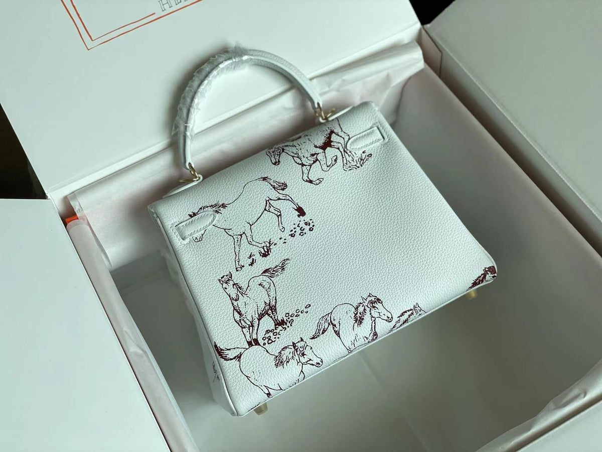 BIRKIN 25 BAG IN WHITE CALFSKIN WITH COLORFUL STICKER 228763 (MADE - TO - ODER)