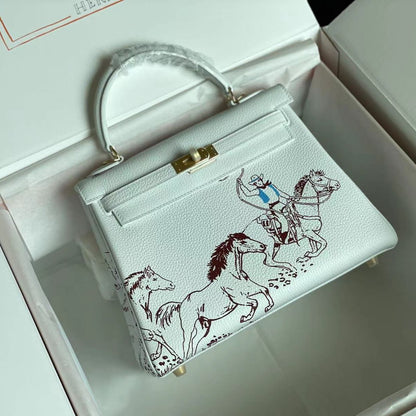 BIRKIN 25 BAG IN WHITE CALFSKIN WITH COLORFUL STICKER 228763 (MADE - TO - ODER)