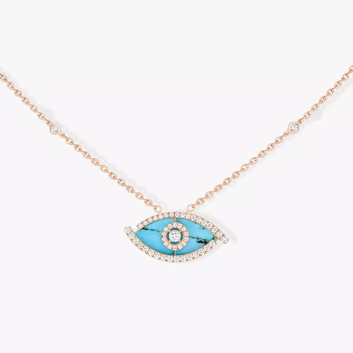 [GALE]Lucky Eye Diamond Necklace in Rose Gold and Turquoise