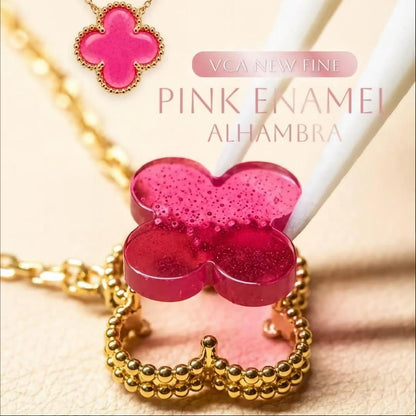 [GALE] NEW CLOVER 15MM PINK ENAMEL NECKLACE