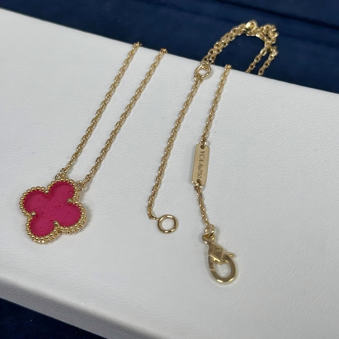 [GALE] NEW CLOVER 15MM PINK ENAMEL NECKLACE