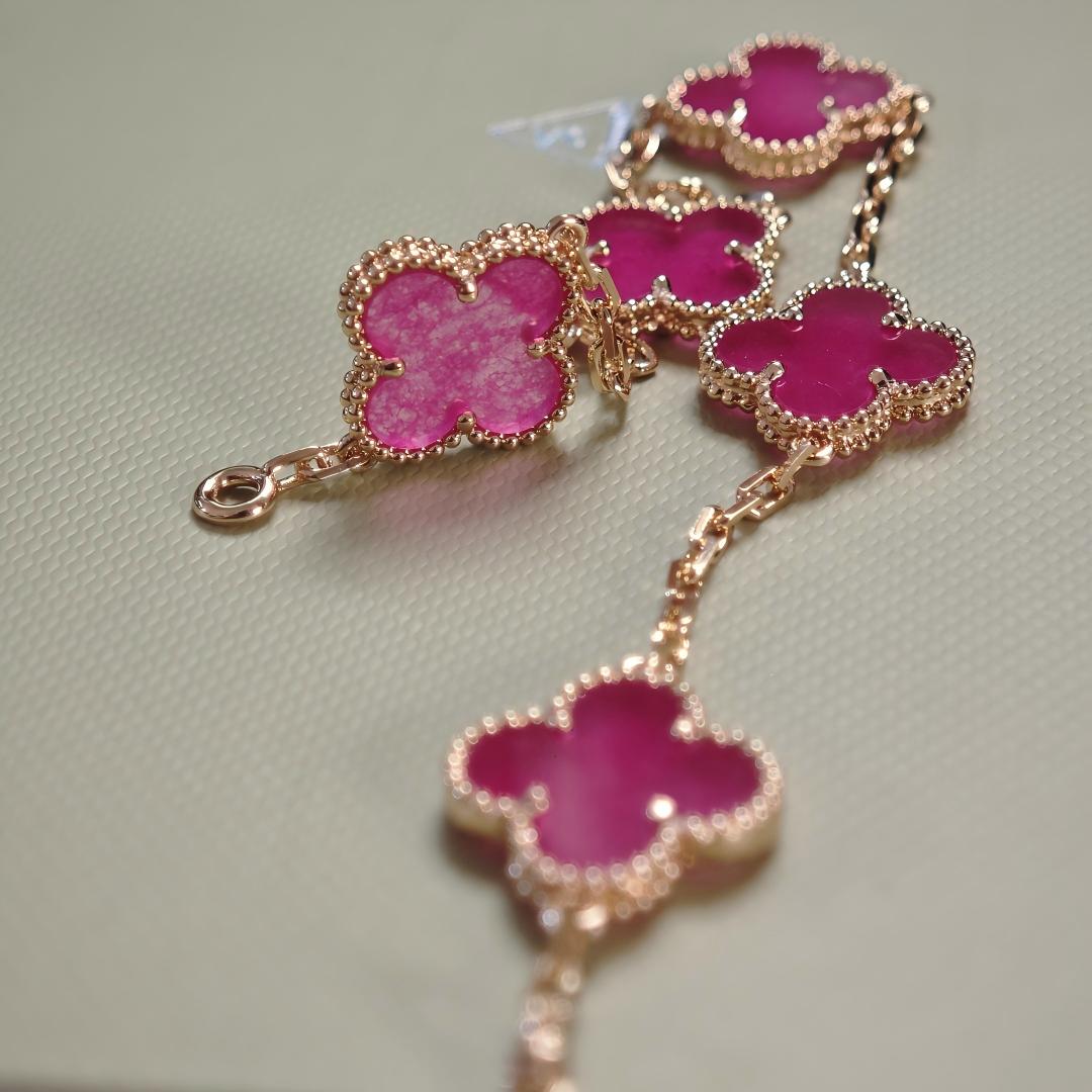 [GALE]NEW CLOVER 5 MOTIFS PINK ENAMEL BRACELET