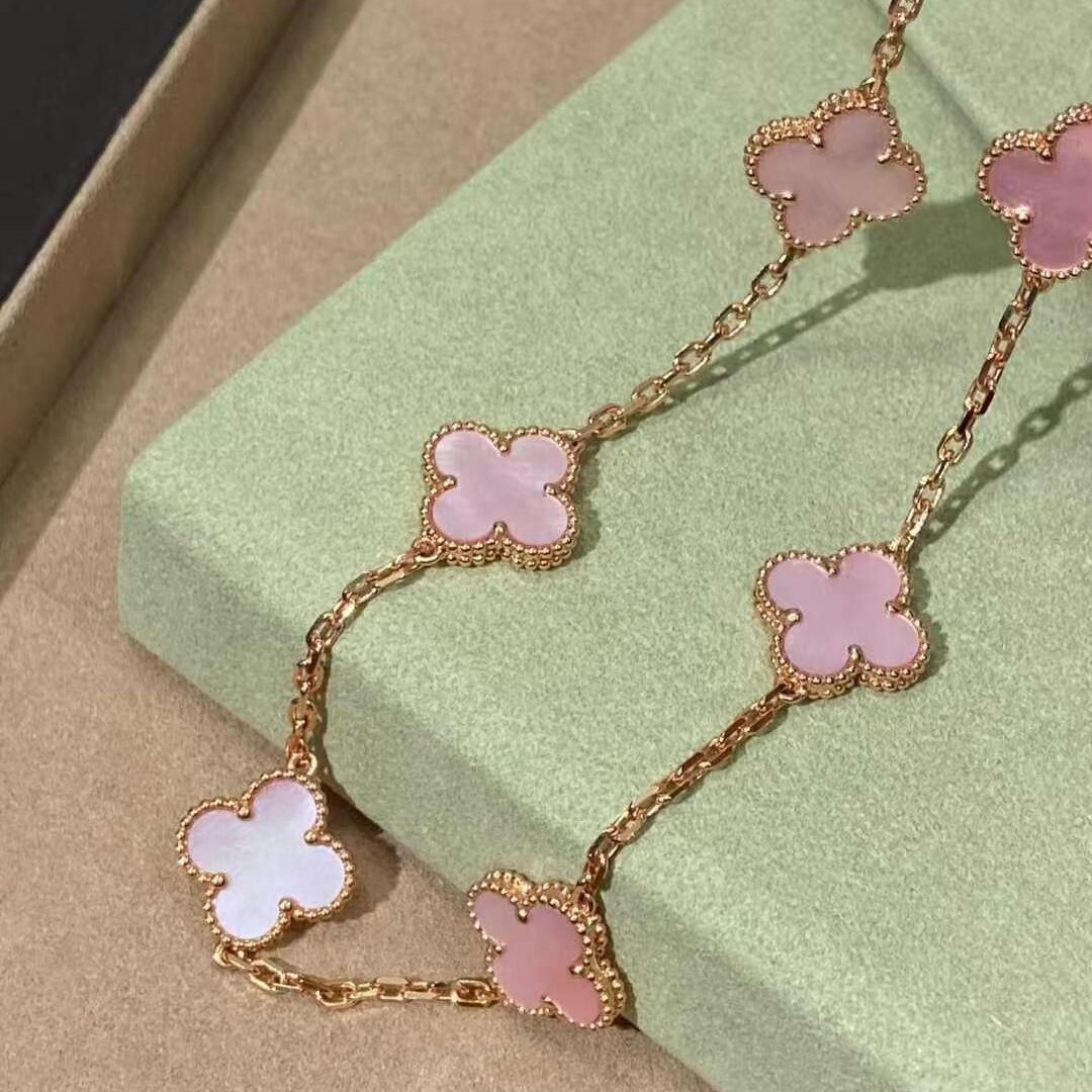 [NOVO]クローバー 10モチーフ ピンク モップネックレス