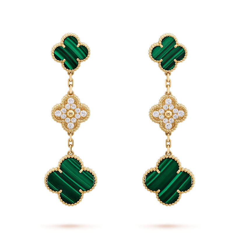 [NOVO] Kleeblatt-Ohrringe aus Gold, Malachit und Diamanten mit 3 Motiven