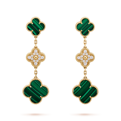 [NOVO] Kleeblatt-Ohrringe aus Gold, Malachit und Diamanten mit 3 Motiven