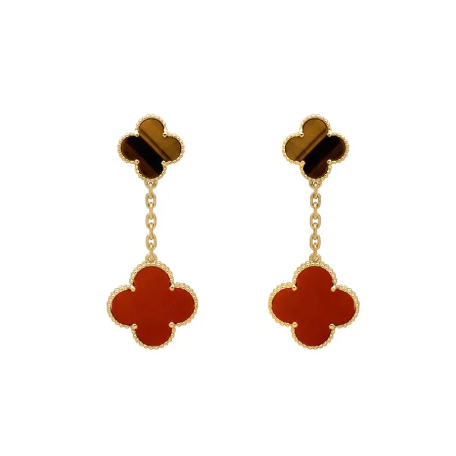 [NOVO]CLOVER 2 MOTIF TIGER EYE CARNELIAN OHREN