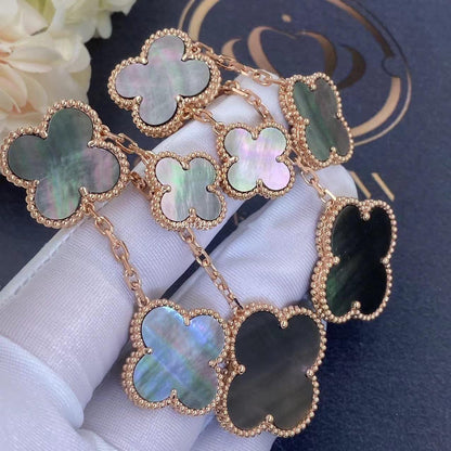 [NOVO]Clover Ohrringe, dunkles Perlmutt, 4 Motive, Roségold