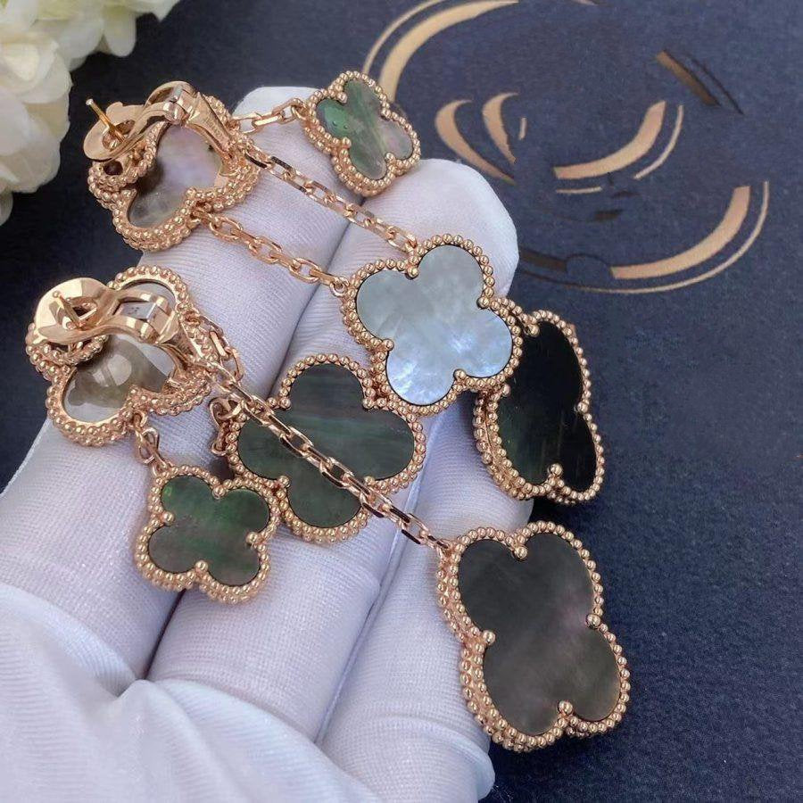 [NOVO]Clover Ohrringe, dunkles Perlmutt, 4 Motive, Roségold