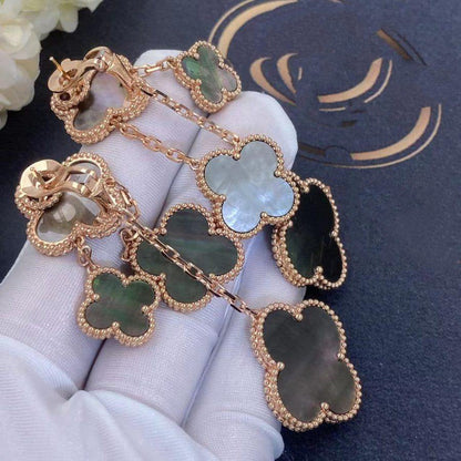 [NOVO]Clover Ohrringe, dunkles Perlmutt, 4 Motive, Roségold