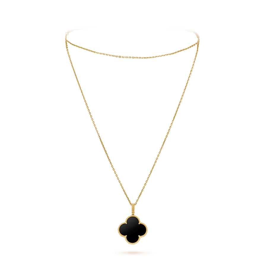 [NOVO]CLOVER 25MM GOLD ONYX GROSSE KLEE-HALSKETTE
