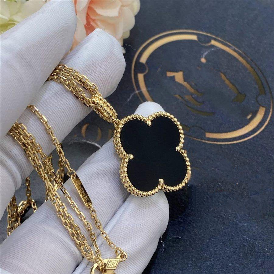 [NOVO]CLOVER 25MM GOLD ONYX GROSSE KLEE-HALSKETTE