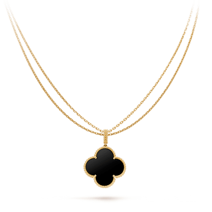 [NOVO]CLOVER 25MM GOLD ONYX GROSSE KLEE-HALSKETTE