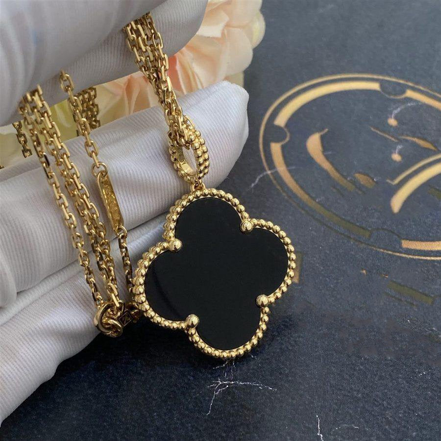 [NOVO]CLOVER 25MM GOLD ONYX GROSSE KLEE-HALSKETTE