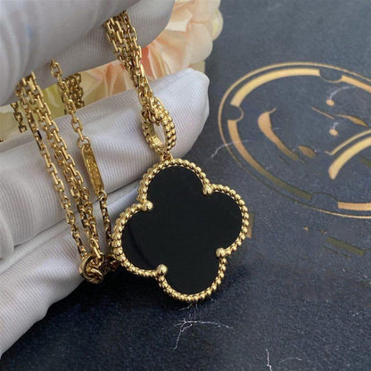 [NOVO]CLOVER 25MM GOLD ONYX GROSSE KLEE-HALSKETTE