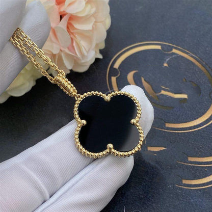 [NOVO]CLOVER 25MM GOLD ONYX GROSSE KLEE-HALSKETTE