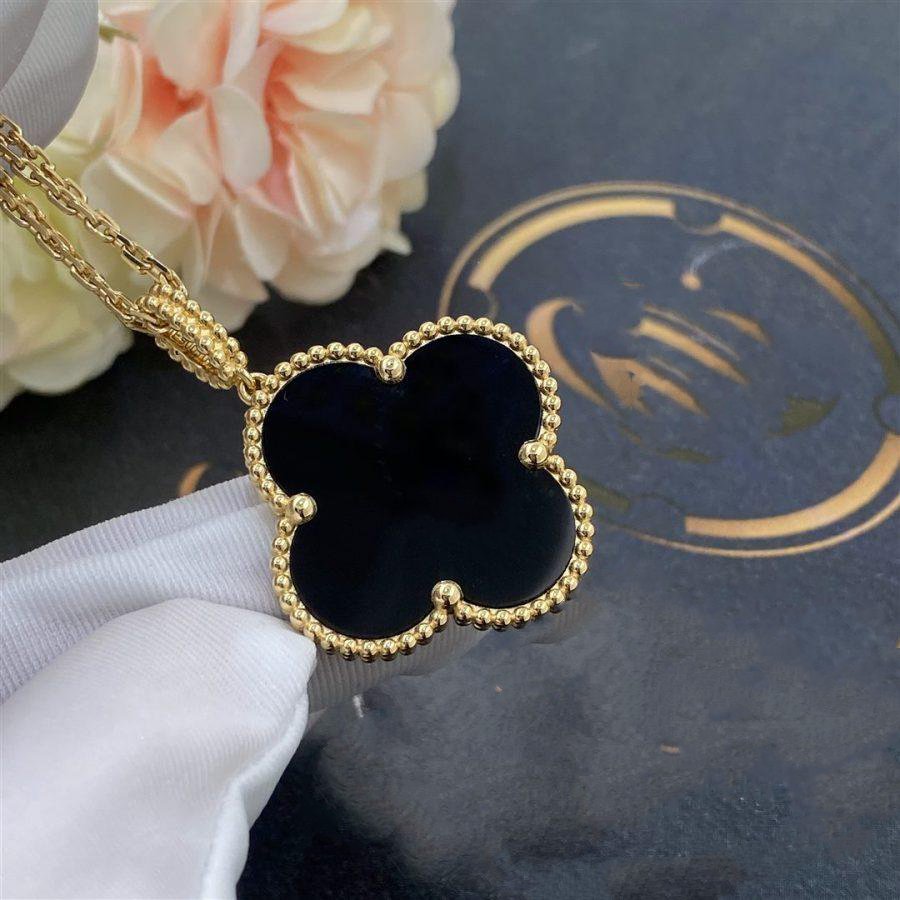 [NOVO]CLOVER 25MM GOLD ONYX GROSSE KLEE-HALSKETTE