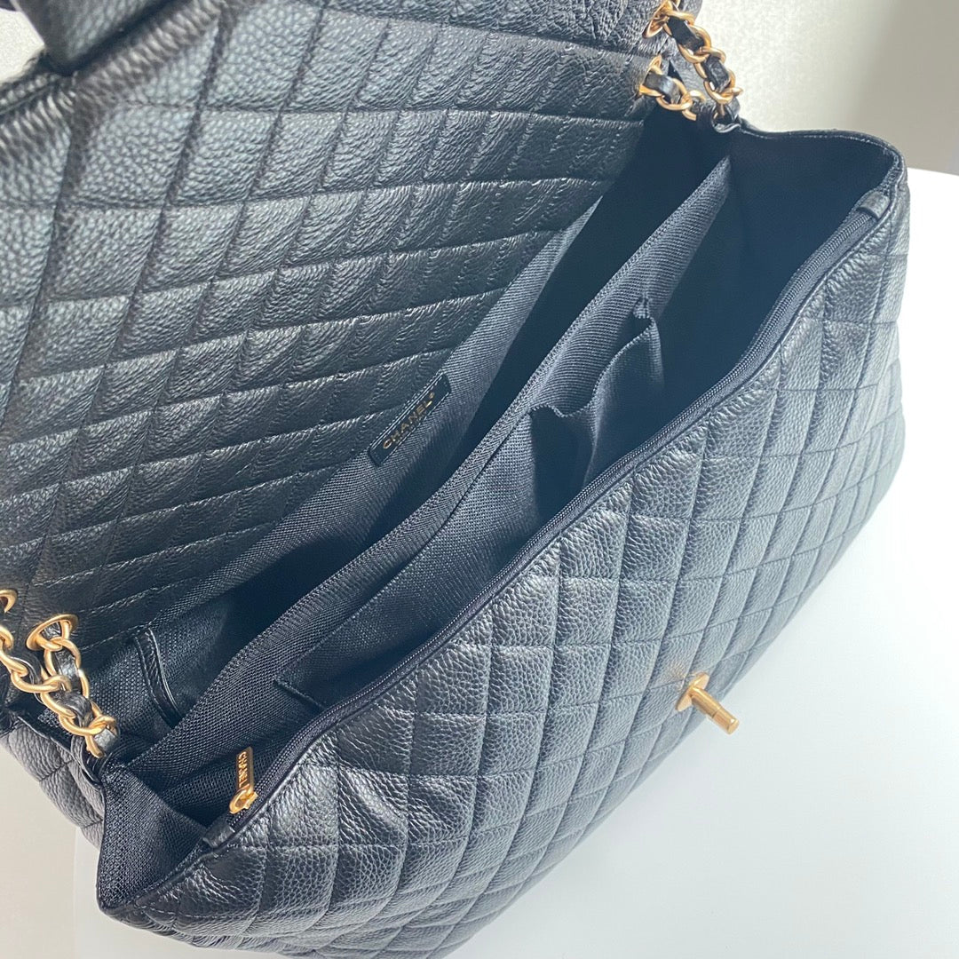 FLAP BAG 46CM GOLD HARDWARE BLACK CALFSKIN
