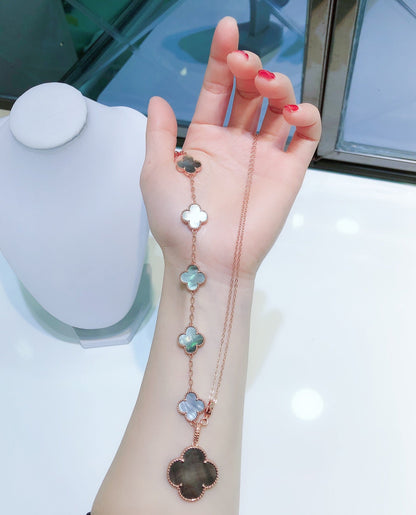 [NOVO]Kombiniertes Armband mit 5 Motiven und Halskette, dunkles Perlmutt-Roségold