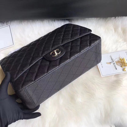FLAP BAG 33CM BLACK CAVIAR SILVER HARDWARE